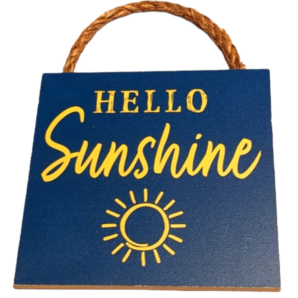 Wincraft Hello Sunshine Dark Blue & Yellow Sun Small Wooden Sign with Jute Rope